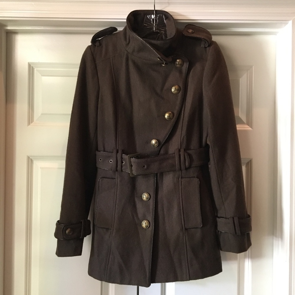 Brown Wool Military Style Coat